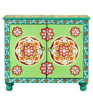 vidaXL Hand Painted Sideboard Multicolour 70x35x60 cm Solid Mango Wood — Colour: green