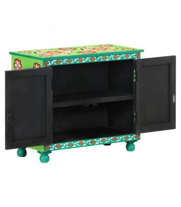 vidaXL Hand Painted Sideboard Multicolour 70x35x60 cm Solid Mango Wood — Colour: green