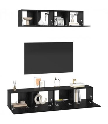 vidaXL TV Cabinet Set Wall-mounted 4 pcs Black Oak Engineered Wood — V0671953755