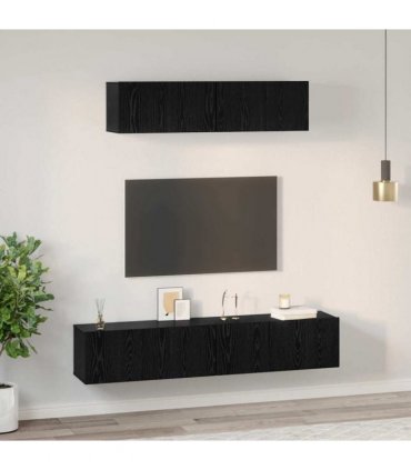vidaXL TV Cabinet Set Wall-mounted 4 pcs Black Oak Engineered Wood — V0671953755