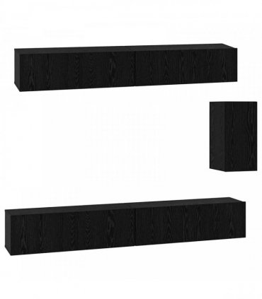 vidaXL Wall TV Cabinet Wall-mounted 3 pcs Black Oak Engineered Wood