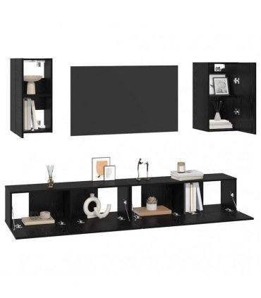 vidaXL Wall TV Cabinet Wall-mounted 3 pcs Black Oak Engineered Wood