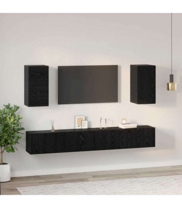 vidaXL Wall TV Cabinet Wall-mounted 3 pcs Black Oak Engineered Wood