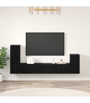vidaXL Wall TV Cabinet Wall-mounted 3 pcs Black Oak Engineered Wood — V0671953781