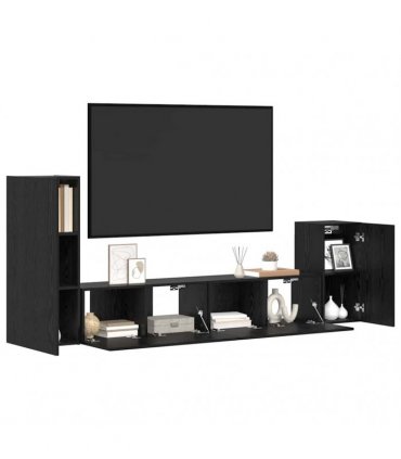 vidaXL Wall TV Cabinet Wall-mounted 3 pcs Black Oak Engineered Wood — V0671953781
