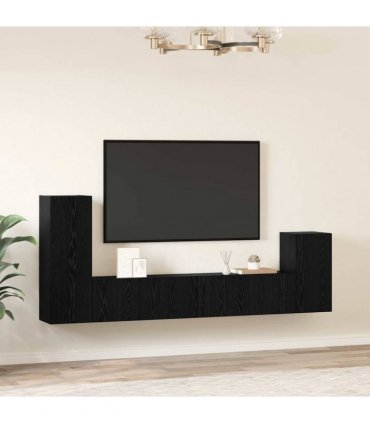 vidaXL Wall TV Cabinet Wall-mounted 3 pcs Black Oak Engineered Wood — V0671953781