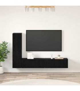 vidaXL Wall TV Cabinet Wall-mounted 2 pcs Black Oak Engineered Wood