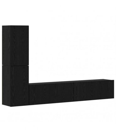 vidaXL Wall TV Cabinet Wall-mounted 2 pcs Black Oak Engineered Wood