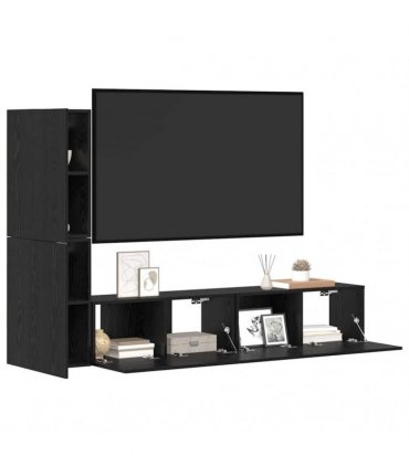 vidaXL Wall TV Cabinet Wall-mounted 2 pcs Black Oak Engineered Wood