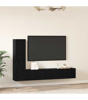 vidaXL Wall TV Cabinet Wall-mounted 2 pcs Black Oak Engineered Wood