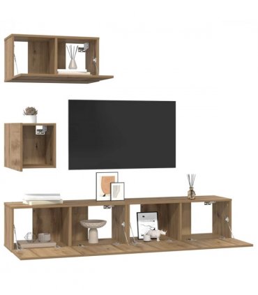 vidaXL TV Cabinet Set Wall-mounted 3 pcs Artisan Oak Engineered Wood — V0671953809