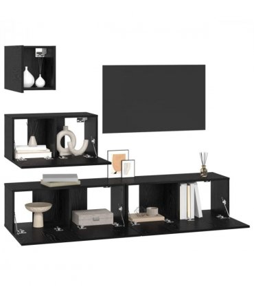 vidaXL TV Cabinet Set Wall-mounted 3 pcs Black Oak Engineered Wood — V0671953820