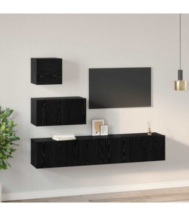 vidaXL TV Cabinet Set Wall-mounted 3 pcs Black Oak Engineered Wood — V0671953820