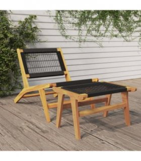 vidaXL Garden Chair | Natural wood | Solid Teak Wood | Standard | Foldable — Colour: black, Model: with footrest