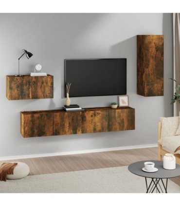 vidaXL 4 Piece TV Cabinet Set Smoked Oak Engineered Wood — V0671953830
