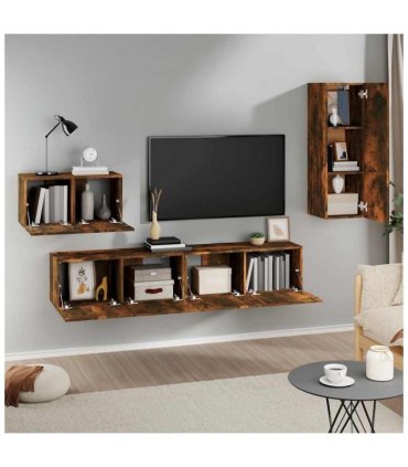 vidaXL 4 Piece TV Cabinet Set Smoked Oak Engineered Wood — V0671953830