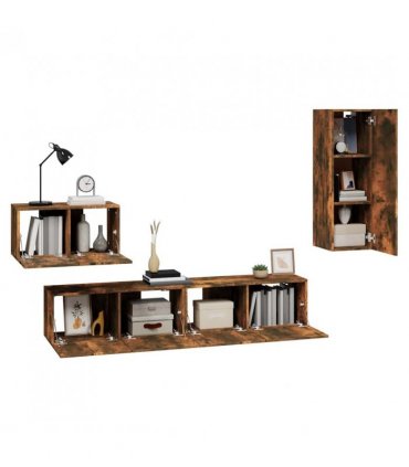 vidaXL 4 Piece TV Cabinet Set Smoked Oak Engineered Wood — V0671953830