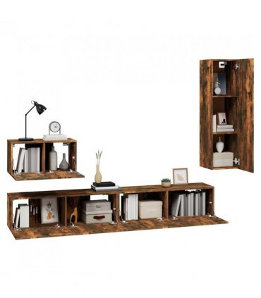 vidaXL 4 Piece TV Cabinet Set Smoked Oak Engineered Wood — V0671953839