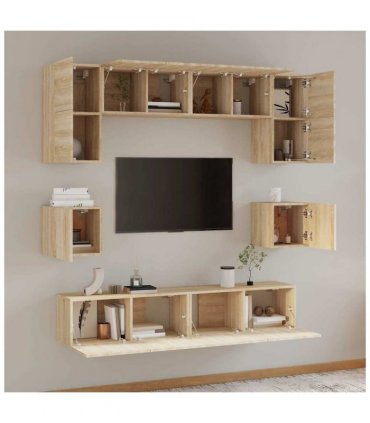 vidaXL 8 Piece TV Cabinet Set Sonoma Oak Engineered Wood — V0671953851