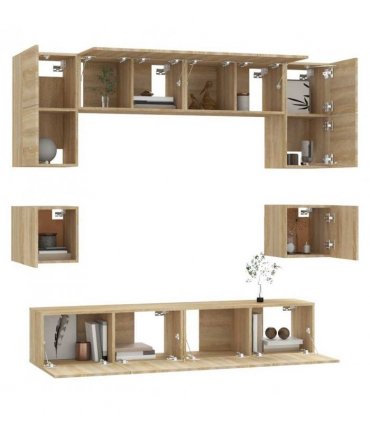 vidaXL 8 Piece TV Cabinet Set Sonoma Oak Engineered Wood — V0671953851