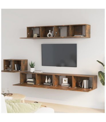 vidaXL 5 Piece TV Cabinet Set Smoked Oak Engineered Wood