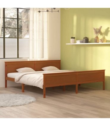 vidaXL Bed Frame | Honey Brown | Solid Pine Wood, Plywood | Double | Durable — Size: 200 x 200 cm