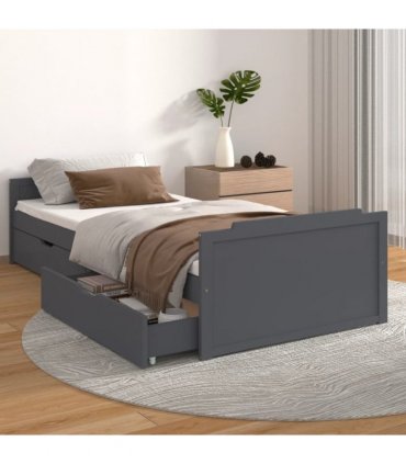 vidaXL Bed Frame | Dark Grey | Solid Pine Wood | Single | Bed Frame