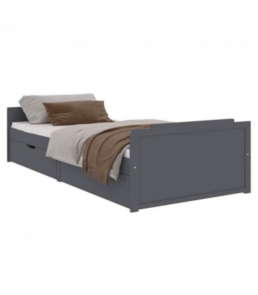 vidaXL Bed Frame | Dark Grey | Solid Pine Wood | Single | Bed Frame