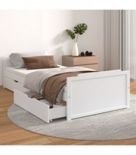 vidaXL Bed Frame | White | Solid pine wood | Single | Minimalist