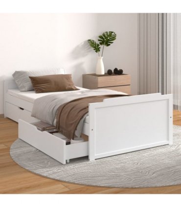 vidaXL Bed Frame | White | Solid pine wood | Single | Minimalist