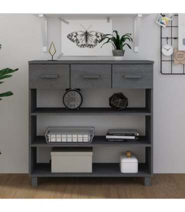 vidaXL Console Table HAMAR Dark Grey 90x35x90 cm Solid Wood Pine