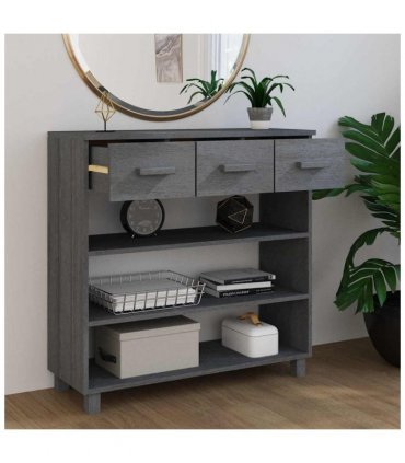 vidaXL Console Table HAMAR Dark Grey 90x35x90 cm Solid Wood Pine