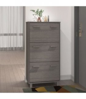 vidaXL Shoe Cabinet HAMAR Light Grey 59.5x35x117 cm Solid Wood Pine