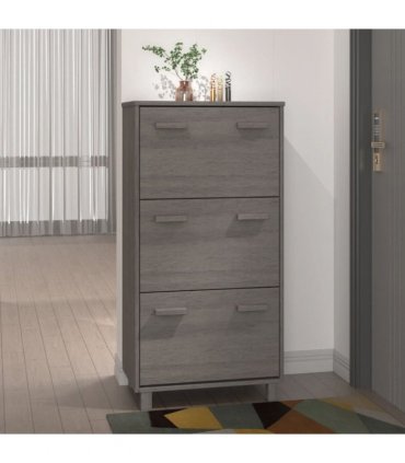vidaXL Shoe Cabinet HAMAR Light Grey 59.5x35x117 cm Solid Wood Pine
