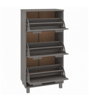 vidaXL Shoe Cabinet HAMAR Light Grey 59.5x35x117 cm Solid Wood Pine