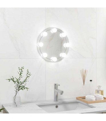 vidaXL Wall Frameless Mirror with LED Lights Round Glass — Size: Φ 30 cm