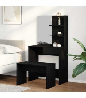 vidaXL Dressing Table Set with Drawer 2 pcs Black Oak Engineered Wood