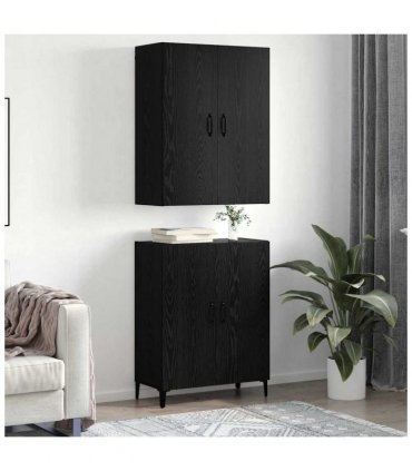 vidaXL Highboard 2 pcs Black Oak Engineered Wood