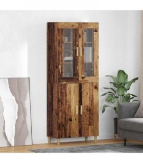 vidaXL Highboard Old Wood 69.5 x 34 x 180 cm Engineered Wood and Glass