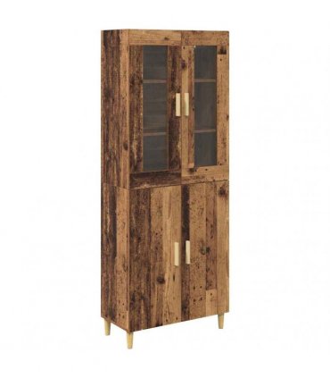 vidaXL Highboard Old Wood 69.5 x 34 x 180 cm Engineered Wood and Glass