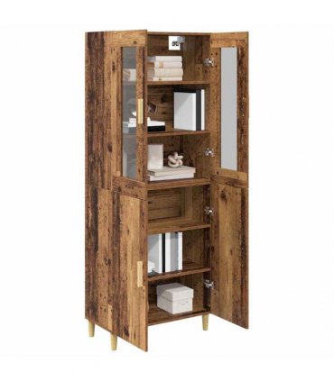 vidaXL Highboard Old Wood 69.5 x 34 x 180 cm Engineered Wood and Glass