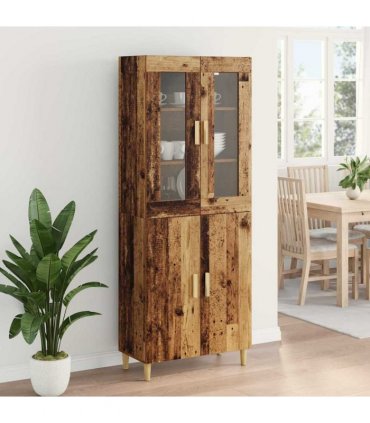 vidaXL Highboard Old Wood 69.5 x 34 x 180 cm Engineered Wood and Glass