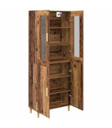 vidaXL Highboard Old Wood 69.5 x 34 x 180 cm Engineered Wood and Glass