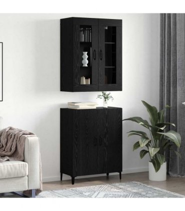 vidaXL Highboard 2 pcs Black Oak Engineered Wood — V0671954180