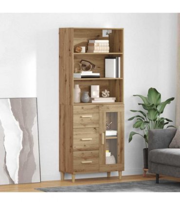 vidaXL Highboard Artisan Oak 69.5 x 34 x 180 cm Engineered Wood — Model: 1 glass door 3 drawers