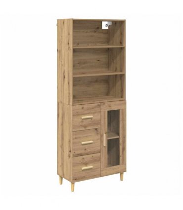 vidaXL Highboard Artisan Oak 69.5 x 34 x 180 cm Engineered Wood — Model: 1 glass door 3 drawers