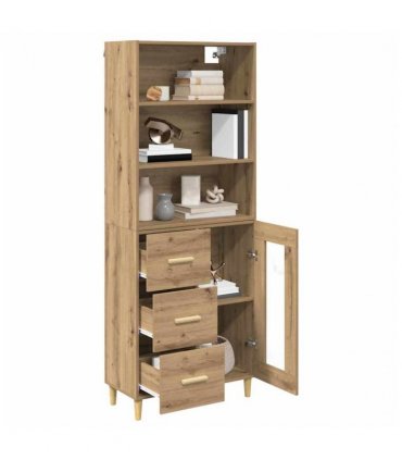vidaXL Highboard Artisan Oak 69.5 x 34 x 180 cm Engineered Wood — Model: 1 glass door 3 drawers