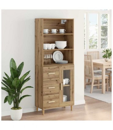 vidaXL Highboard Artisan Oak 69.5 x 34 x 180 cm Engineered Wood — Model: 1 glass door 3 drawers