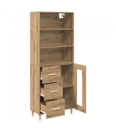 vidaXL Highboard Artisan Oak 69.5 x 34 x 180 cm Engineered Wood — Model: 1 glass door 3 drawers