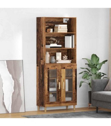vidaXL Highboard Old Wood 69.5 x 32.5 x 180 cm Engineered Wood — Model: 2 glass doors